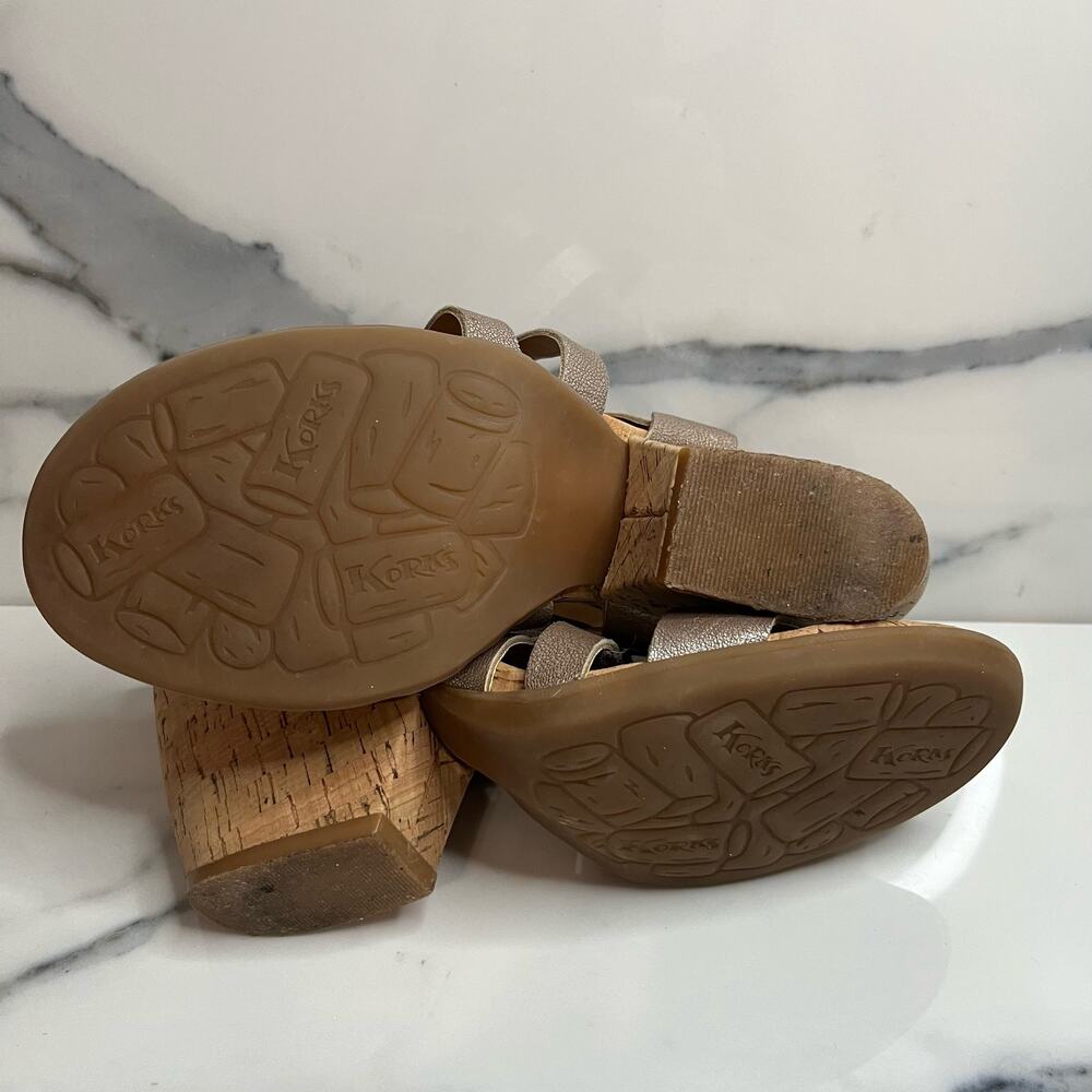 Korks Kork-Ease Wms Gold Metallic Leather Cork Sole Platform Nedra Sandals Sz 8 - Picture 7 of 7